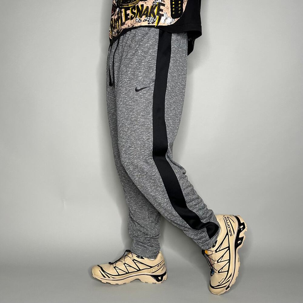 Vintage Y2K Nike Sweatpants Mens L Dark Grey Black Swoosh Cotton Joggers Dri Fit